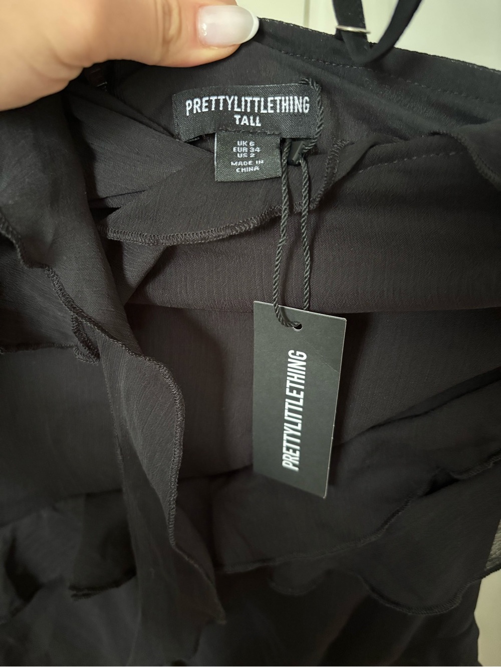 NWT PrettyLittleThing Tall Black One Shoulder Ruffle Maxi Dress Formal Evening - Picture 11 of 13